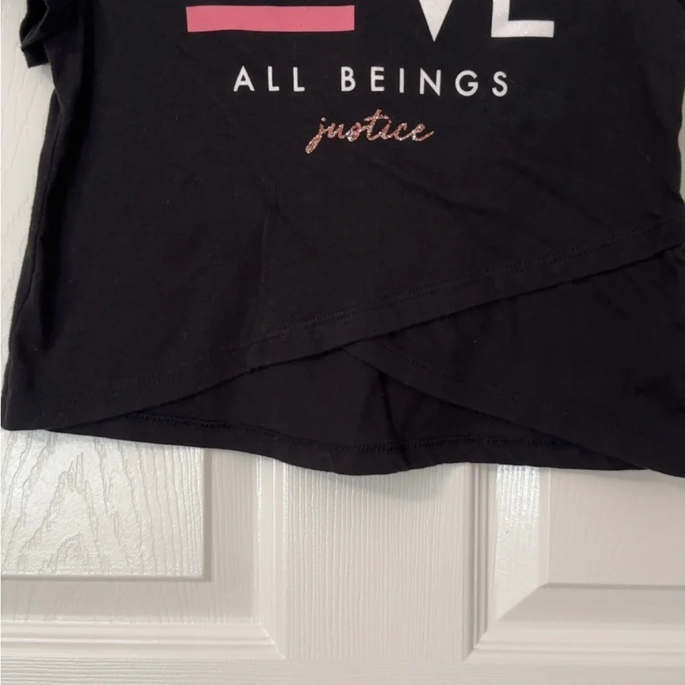 Justice Black Tee with Pink and White Accents